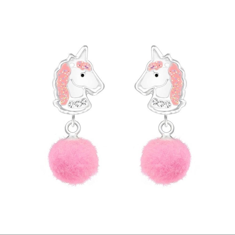 Unicorn Sterling Silver Pom Pom Earrings